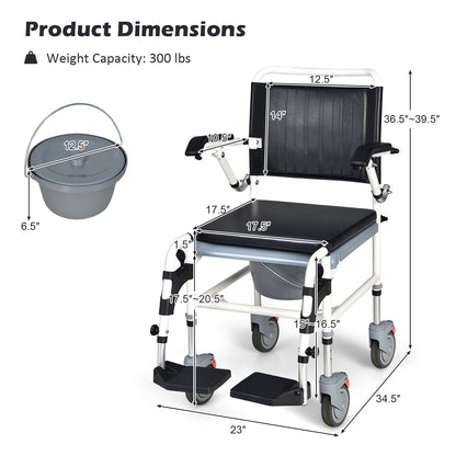 4-in-1 Bedside Commode Wheelchair with Detachable Bucket, Black & White Walkers & Rollators   at Gallery Canada