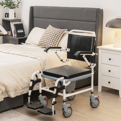 4-in-1 Bedside Commode Wheelchair with Detachable Bucket, Black & White Walkers & Rollators   at Gallery Canada