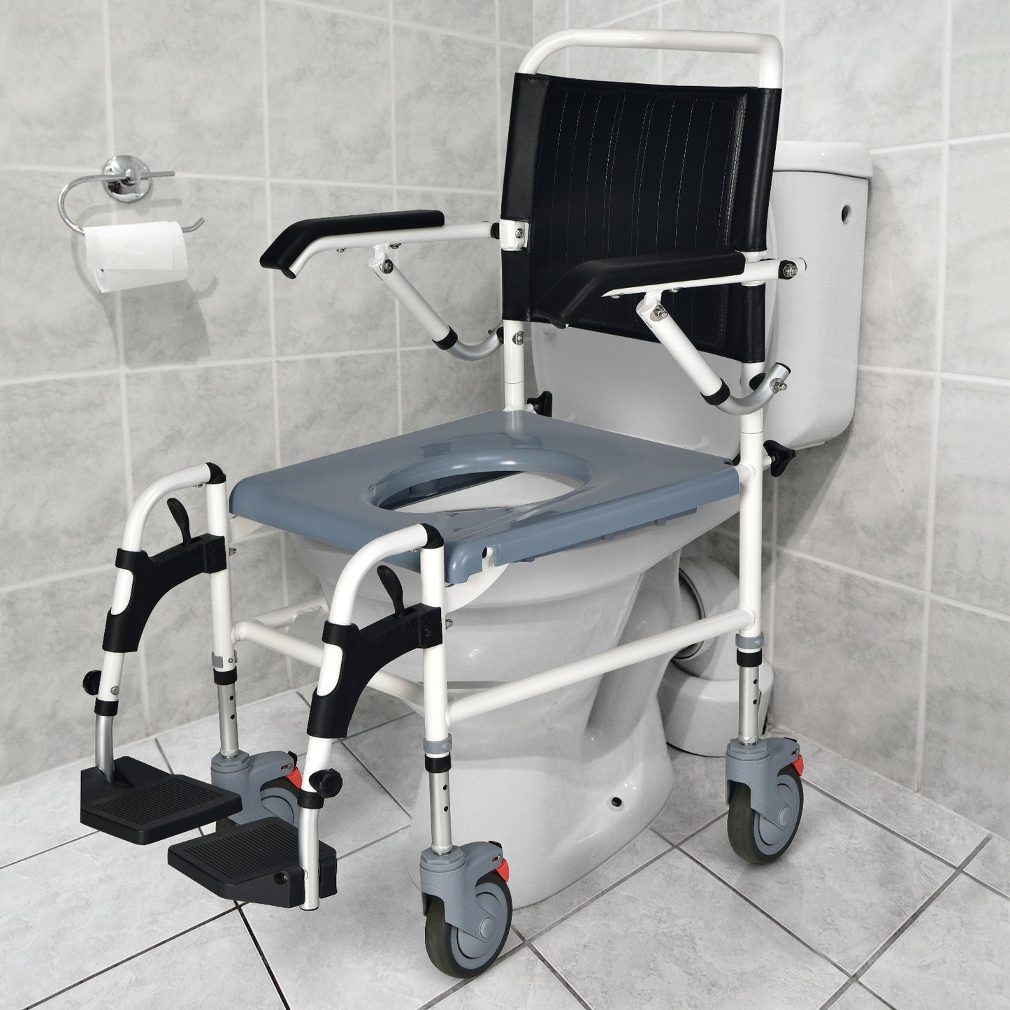 4-in-1 Bedside Commode Wheelchair with Detachable Bucket, Black & White Walkers & Rollators   at Gallery Canada