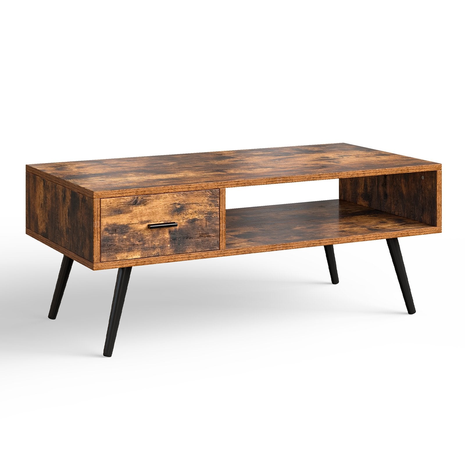 Retro Rectangular Coffee Table with Drawer and Storage Shelf, Brown Coffee Tables   at Gallery Canada