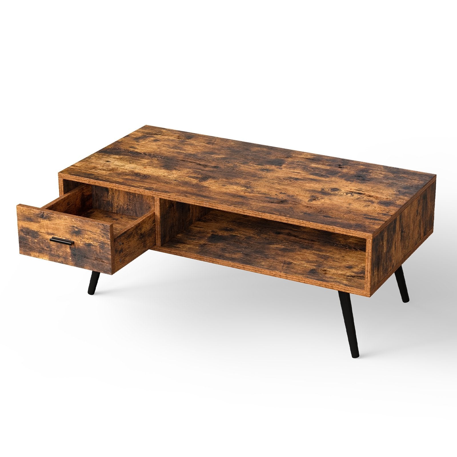 Retro Rectangular Coffee Table with Drawer and Storage Shelf, Brown Coffee Tables   at Gallery Canada