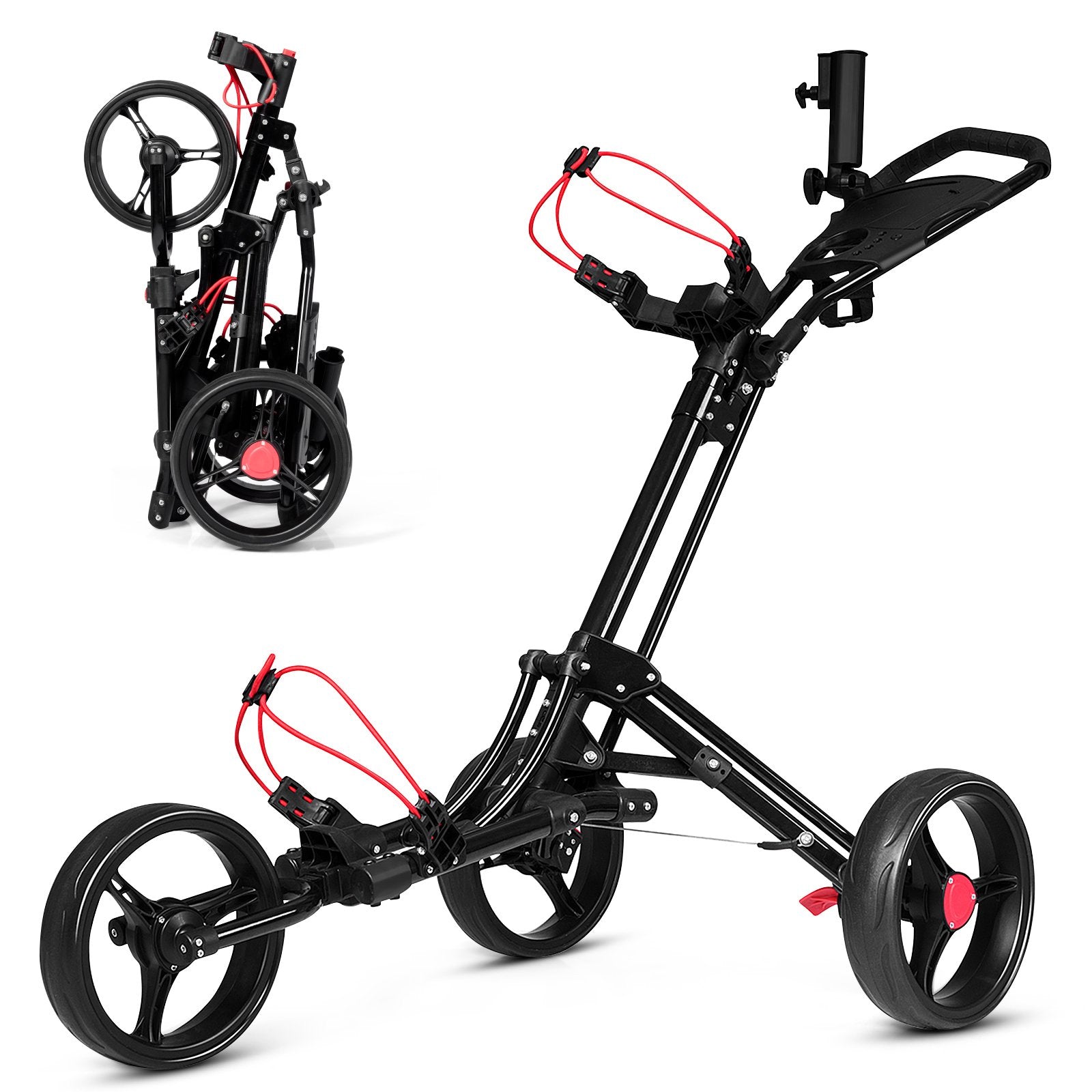 Foldable 3 Wheel Golf Pull Push Cart Trolley, Black Golf   at Gallery Canada