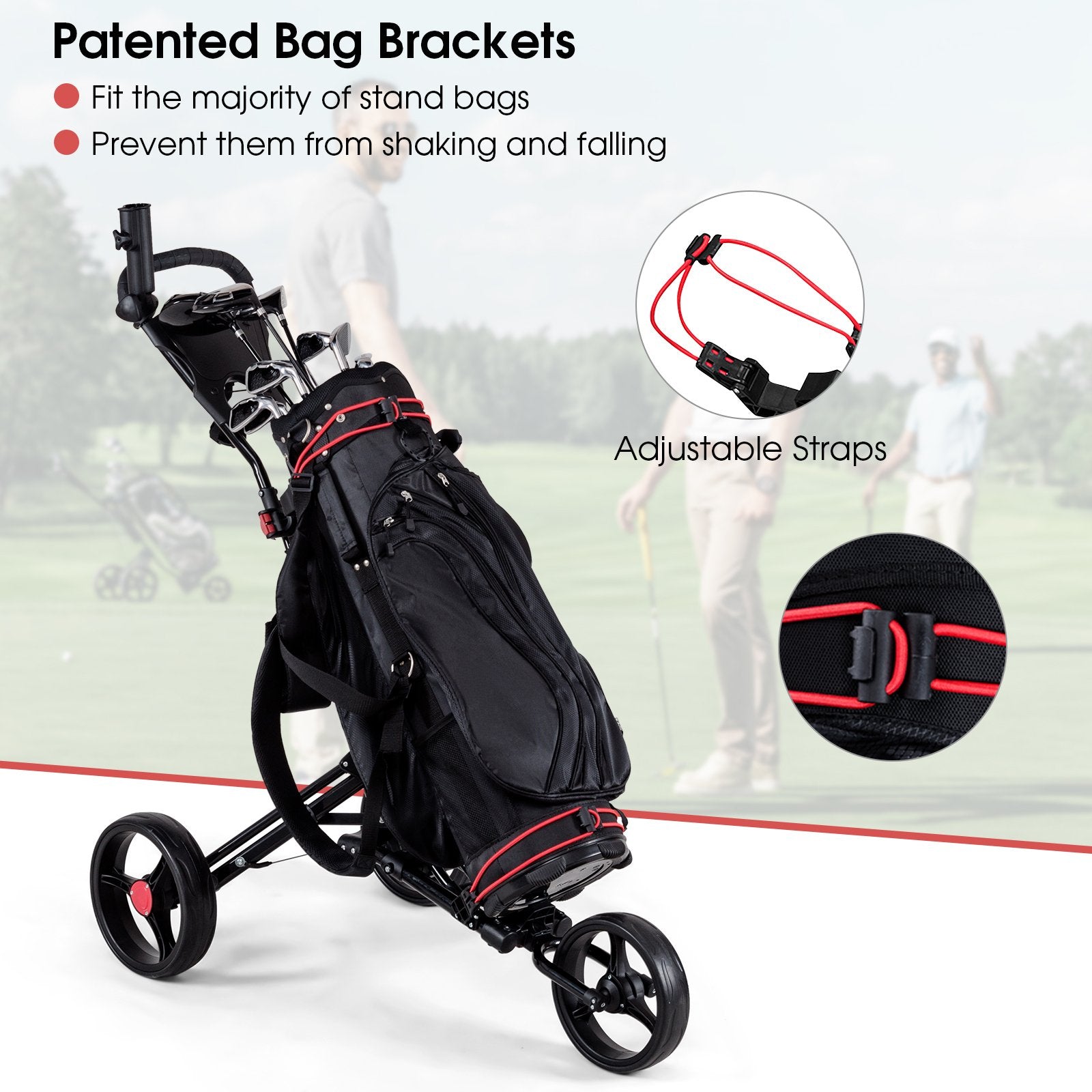 Foldable 3 Wheel Golf Pull Push Cart Trolley, Black Golf   at Gallery Canada