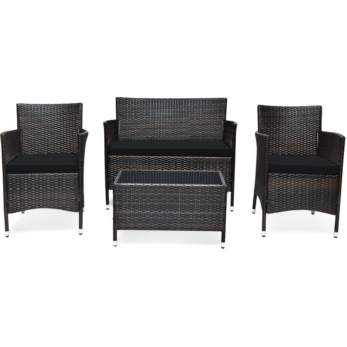 4 Pieces Rattan Sofa Set with Glass Table and Comfortable Wicker for Outdoor Patio, Black Patio Conversation Sets   at Gallery Canada