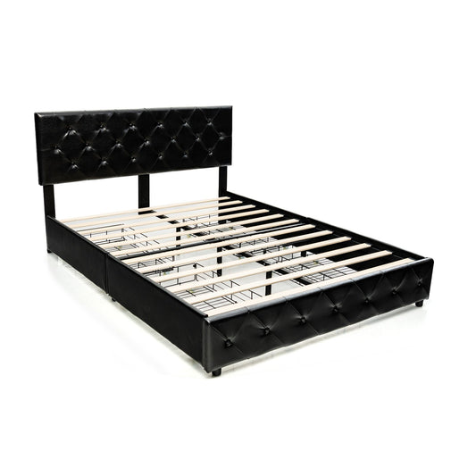 Full/Queen PU Leather Upholstered Platform Bed with 4 Drawers-Queen Size - Gallery Canada
