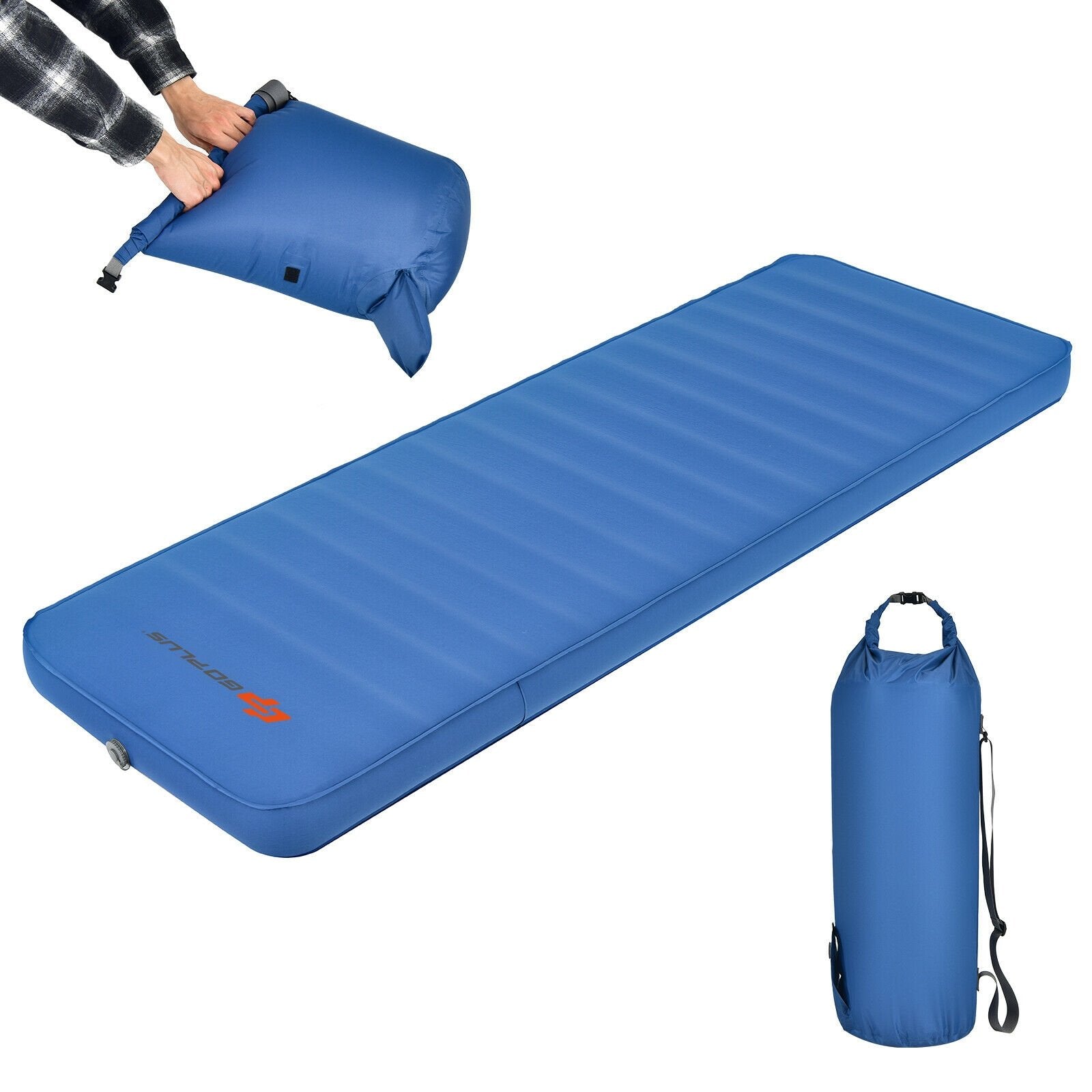 Self Inflating Folding Camping Sleeping Mattress with Carrying Bag, Blue Air Mattresses & Sleeping Bags   at Gallery Canada