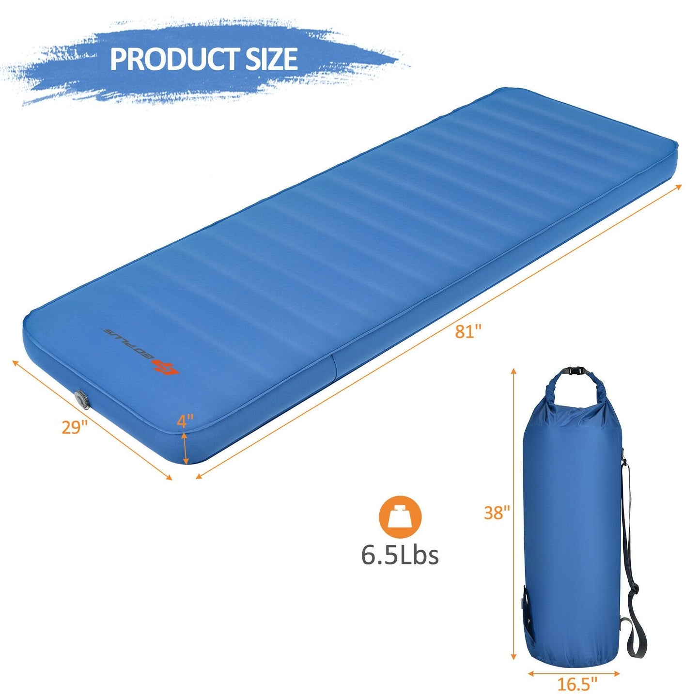 Self Inflating Folding Camping Sleeping Mattress with Carrying Bag, Blue Air Mattresses & Sleeping Bags   at Gallery Canada