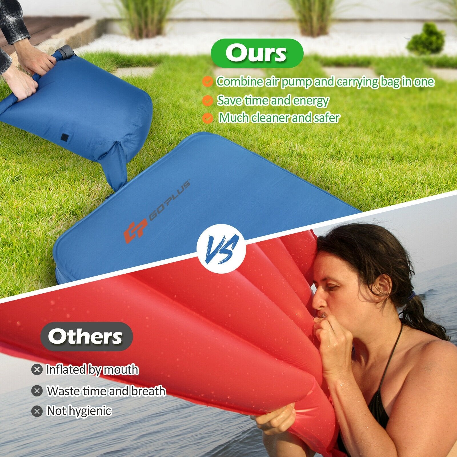 Self Inflating Folding Camping Sleeping Mattress with Carrying Bag, Blue Air Mattresses & Sleeping Bags   at Gallery Canada