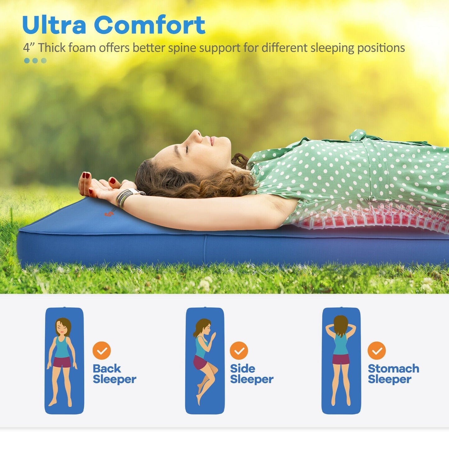 Self Inflating Folding Camping Sleeping Mattress with Carrying Bag, Blue Air Mattresses & Sleeping Bags   at Gallery Canada