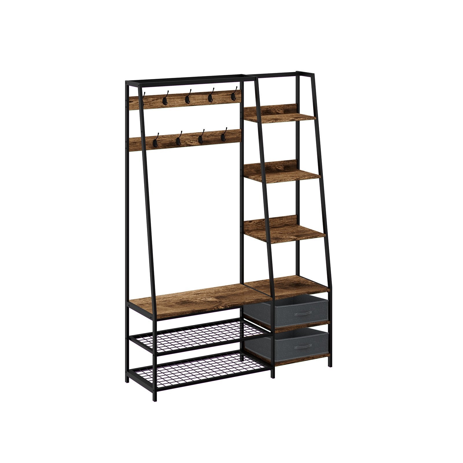 6-in-1 Freestanding Hall Tree Coat Rack with Bench and Fabric Dressers, Rustic Brown Clothing & Closet Storage Rustic Brown at Gallery Canada