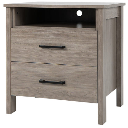 Modern Wood Grain Nightstand with Cable Hole and Open Compartment, Natural - Gallery Canada