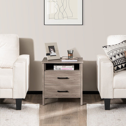 Modern Wood Grain Nightstand with Cable Hole and Open Compartment, Natural Nightstands   at Gallery Canada