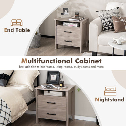 Modern Wood Grain Nightstand with Cable Hole and Open Compartment, Natural Nightstands   at Gallery Canada