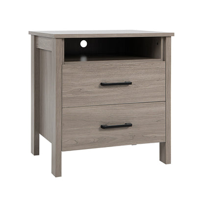 Modern Wood Grain Nightstand with Cable Hole and Open Compartment, Natural Nightstands   at Gallery Canada