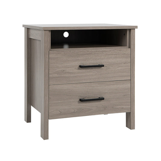 Modern Wood Grain Nightstand with Cable Hole and Open Compartment, Natural - Gallery Canada