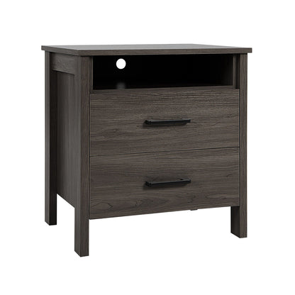 Modern Wood Grain Nightstand with Cable Hole and Open Compartment, Walnut Nightstands   at Gallery Canada