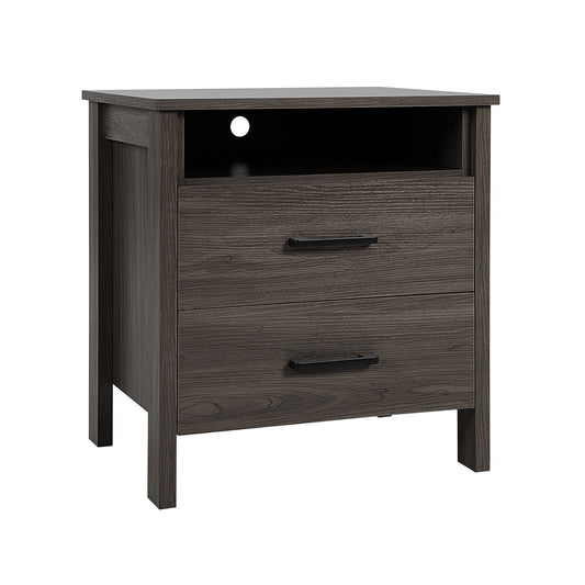 Modern Wood Grain Nightstand with Cable Hole and Open Compartment, Walnut - Gallery Canada