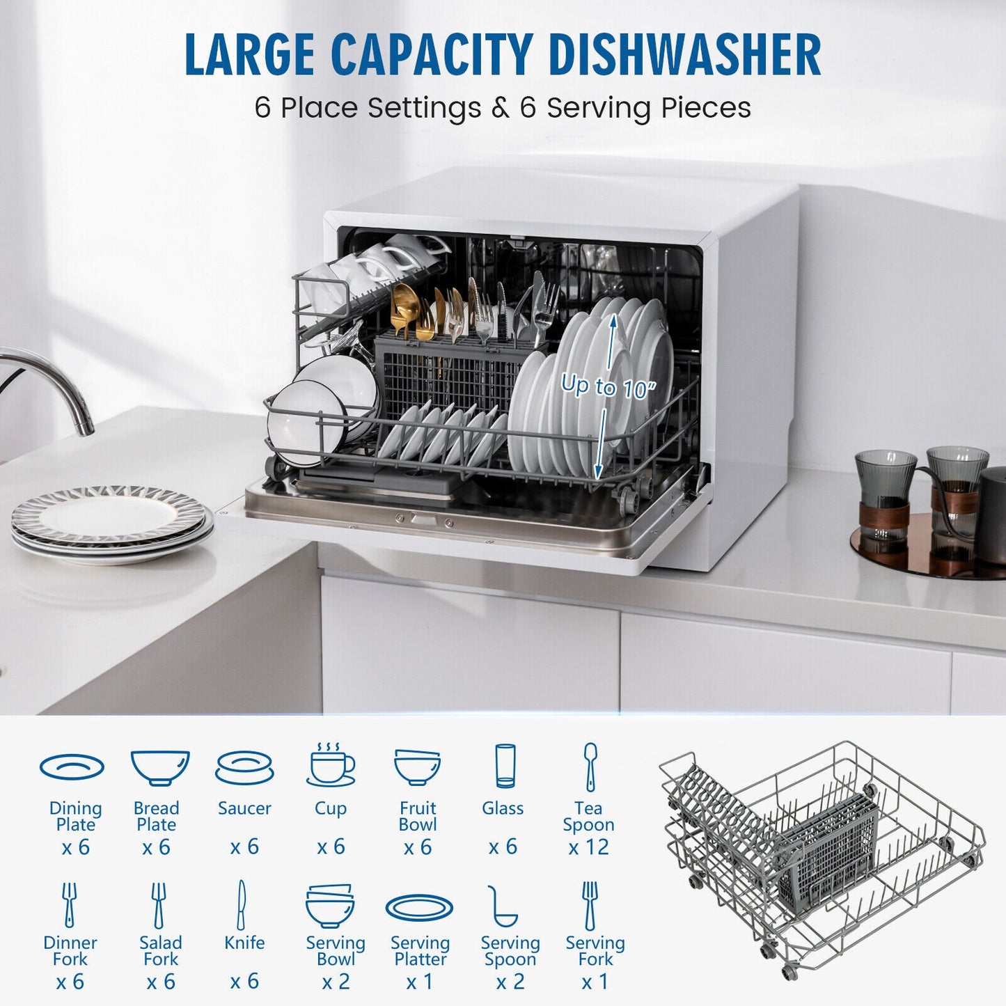 Compact Countertop Dishwasher with 6 Place Settings and 5 Washing Programs, White Dishwashers   at Gallery Canada