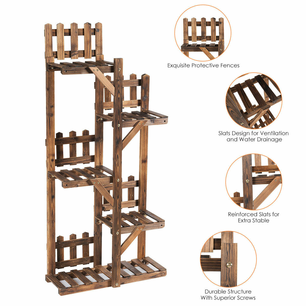 5-Tier Flower Rack Wood Plant Stand 6 Pots Display Shelf, Natural Plant Stands at Gallery Canada