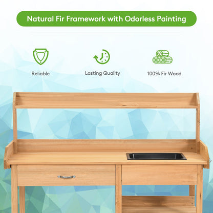 Outdoor Lawn Patio Potting Bench Storage Table Shelf, Natural - Gallery Canada
