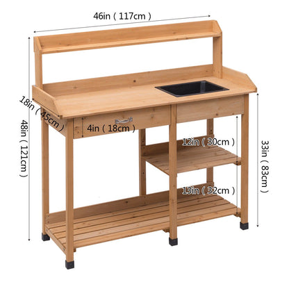 Outdoor Lawn Patio Potting Bench Storage Table Shelf, Natural - Gallery Canada