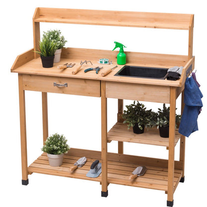 Outdoor Lawn Patio Potting Bench Storage Table Shelf, Natural - Gallery Canada