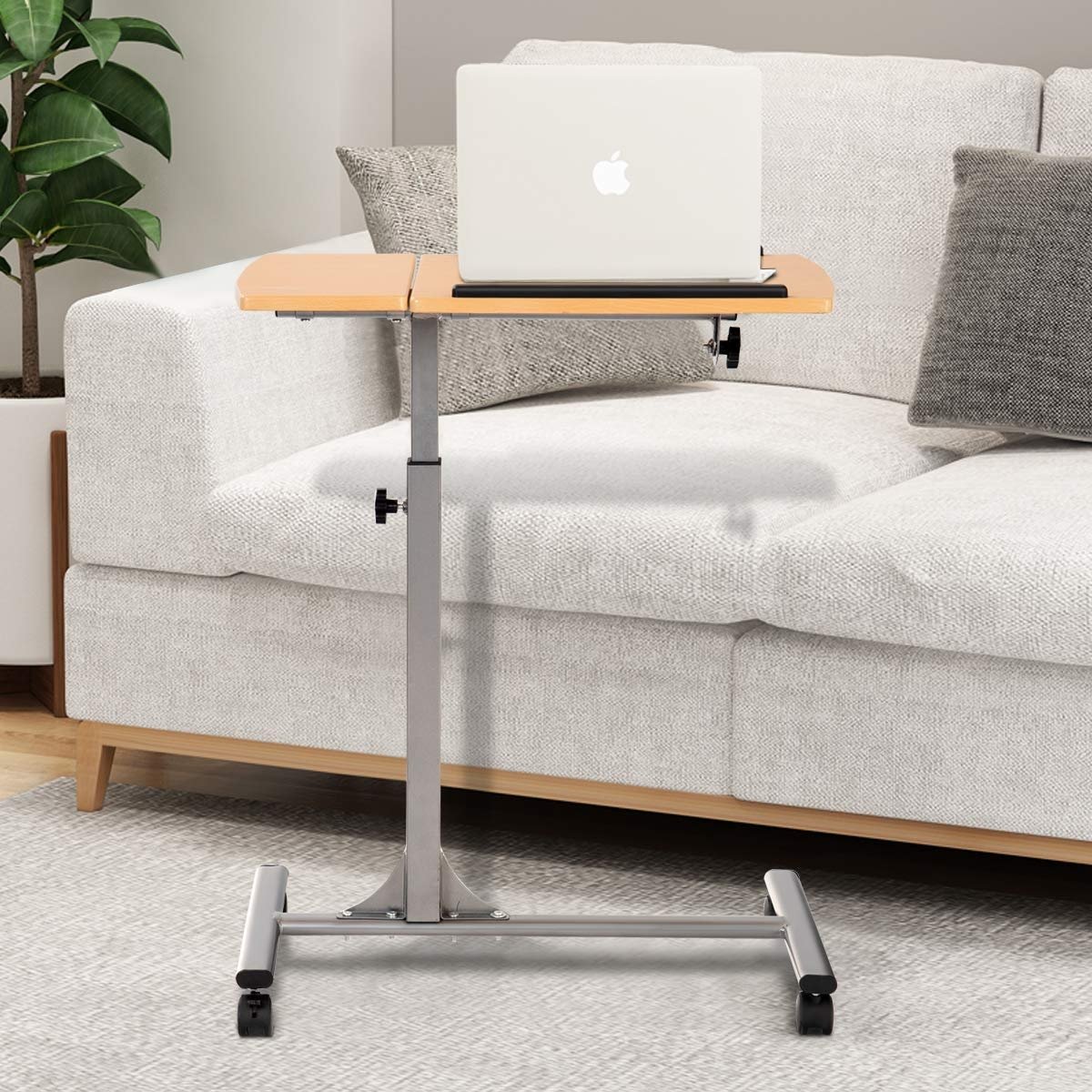 Adjustable Laptop Desk With Stand Holder And Wheels, Natural Laptop Tables & Printer Stands   at Gallery Canada