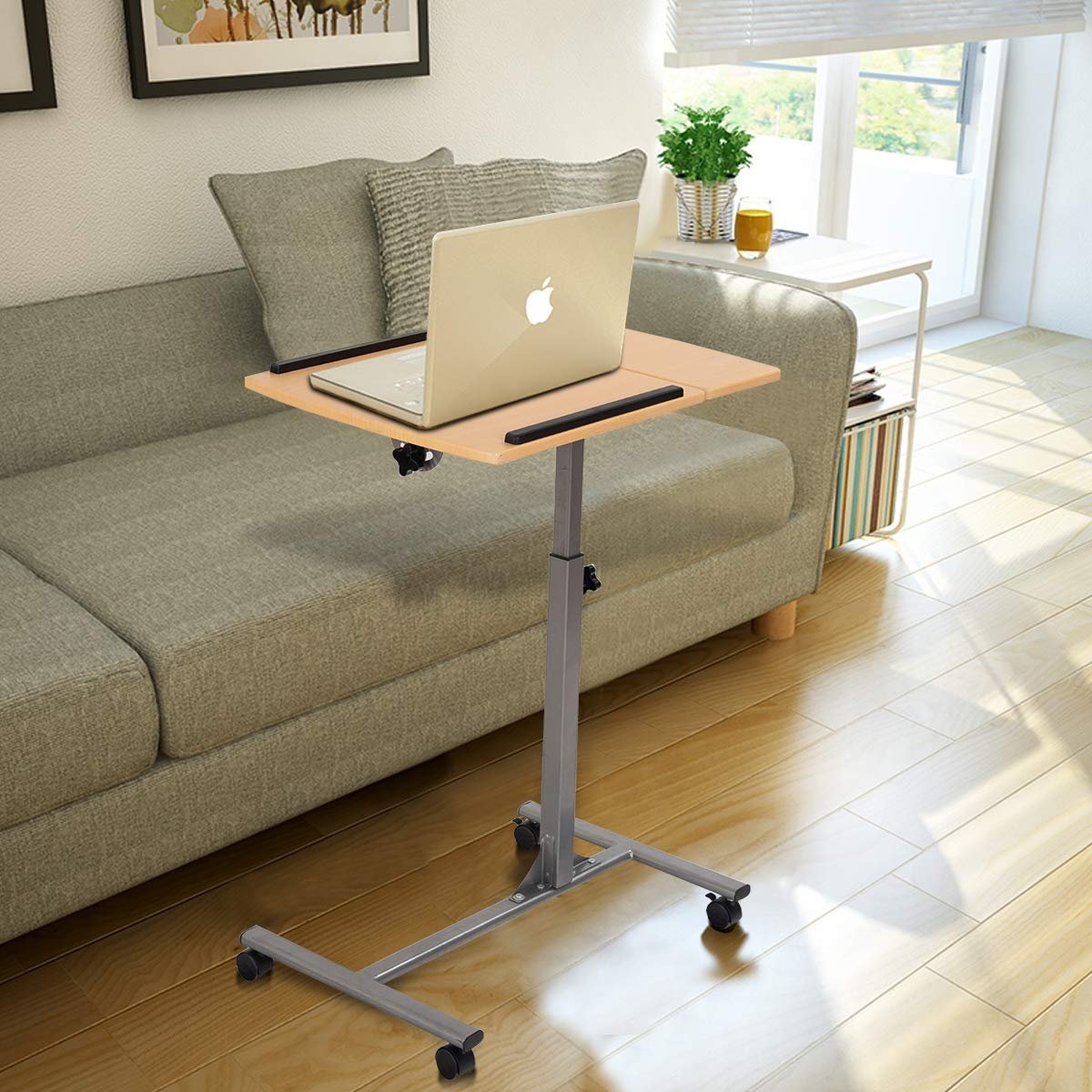 Adjustable Laptop Desk With Stand Holder And Wheels, Natural Laptop Tables & Printer Stands   at Gallery Canada