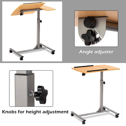 Adjustable Laptop Desk With Stand Holder And Wheels, Natural Laptop Tables & Printer Stands   at Gallery Canada