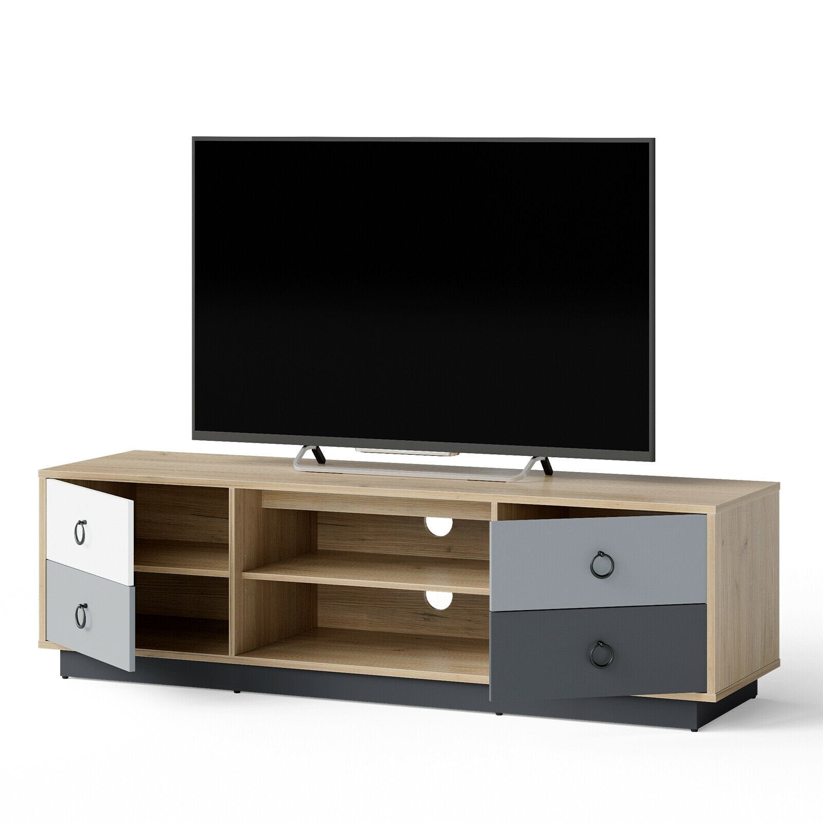 Modern 55 Inch TV Stand with 2 Storage Cabinets for TVs up to 60 Inch, Natural Entertainment Centers & TV Stands   at Gallery Canada