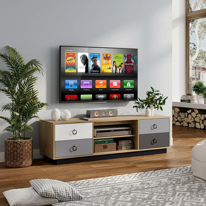 Modern 55 Inch TV Stand with 2 Storage Cabinets for TVs up to 60 Inch, Natural - Gallery Canada