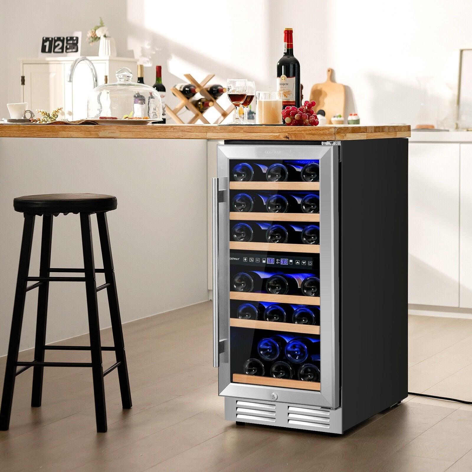 30-Bottle Freestanding Wine Cooler with Temp Memory and Dual Zones , Silver Wine & Beverage Coolers   at Gallery Canada