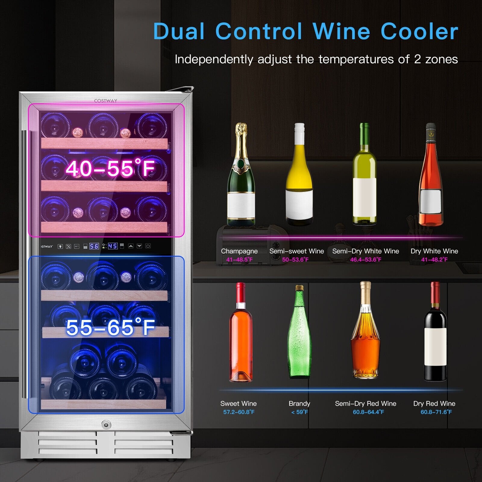 30-Bottle Freestanding Wine Cooler with Temp Memory and Dual Zones , Silver Wine & Beverage Coolers   at Gallery Canada