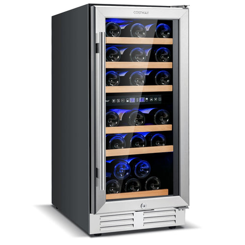 30-Bottle Freestanding Wine Cooler with Temp Memory and Dual Zones , Silver