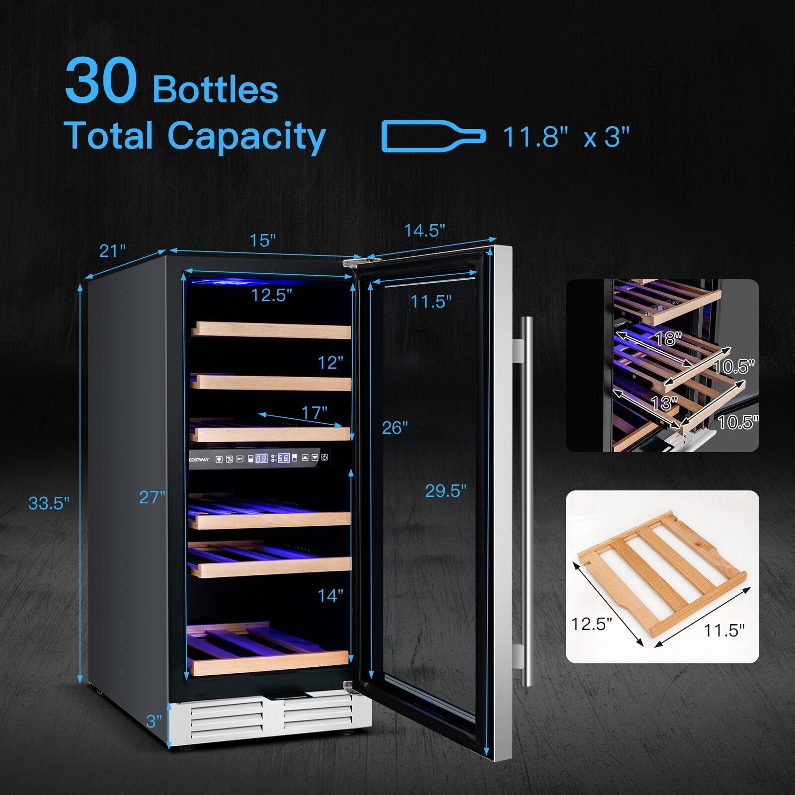 30-Bottle Freestanding Wine Cooler with Temp Memory and Dual Zones , Silver Wine & Beverage Coolers   at Gallery Canada