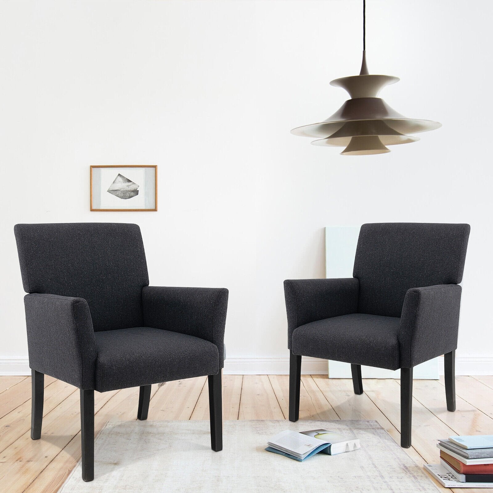 Fabric Upholstered Executive Guest Armchair with Rubber Wood Legs, Black Accent Chairs   at Gallery Canada