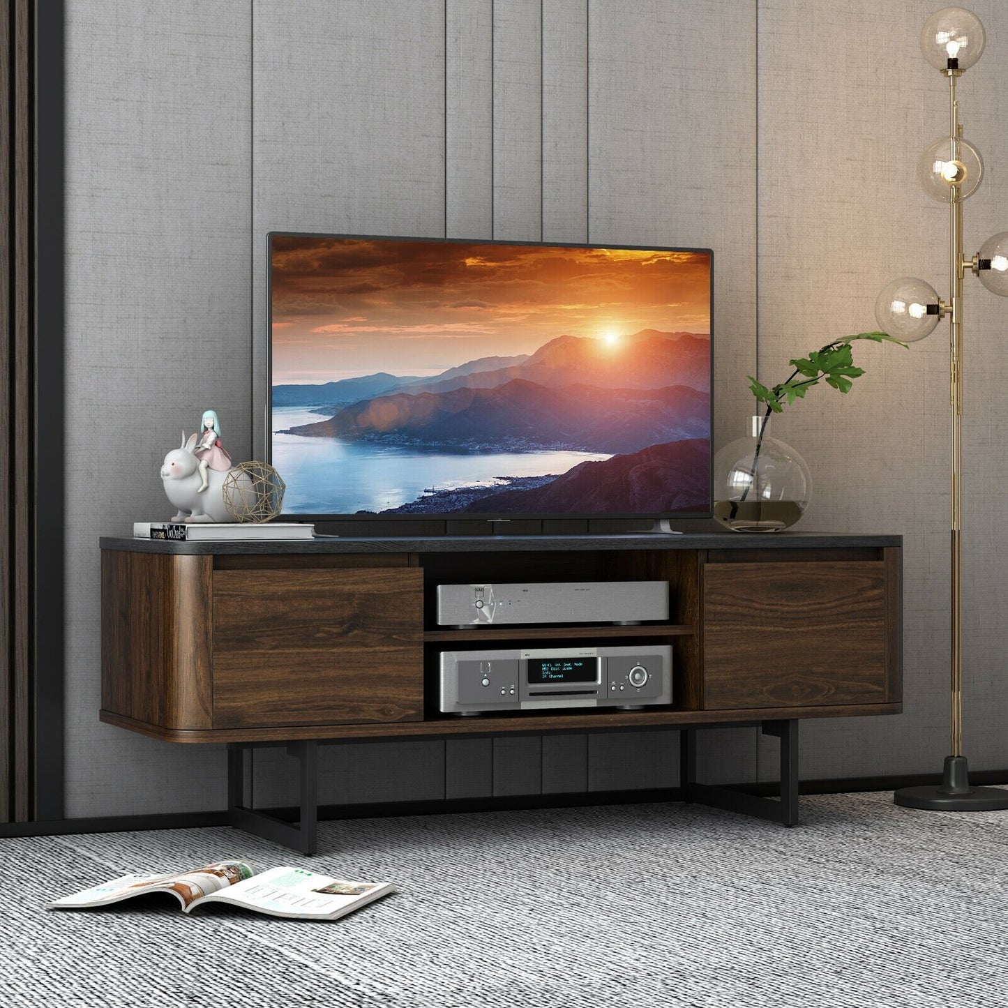 Wooden TV Stand with 2-Door Storage Cabinets for for TVs up to 55 Inch, Brown - Gallery Canada