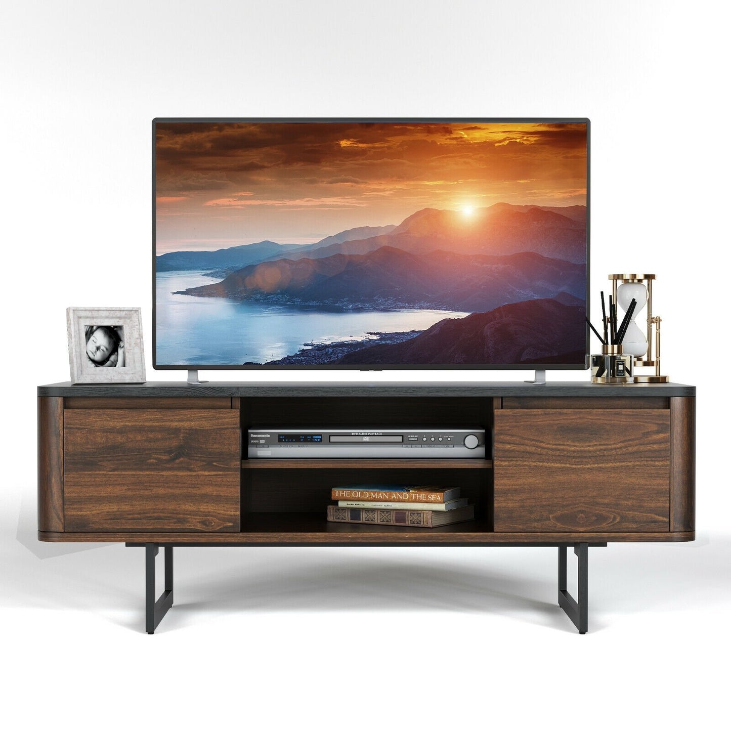 Wooden TV Stand with 2-Door Storage Cabinets for for TVs up to 55 Inch, Brown - Gallery Canada