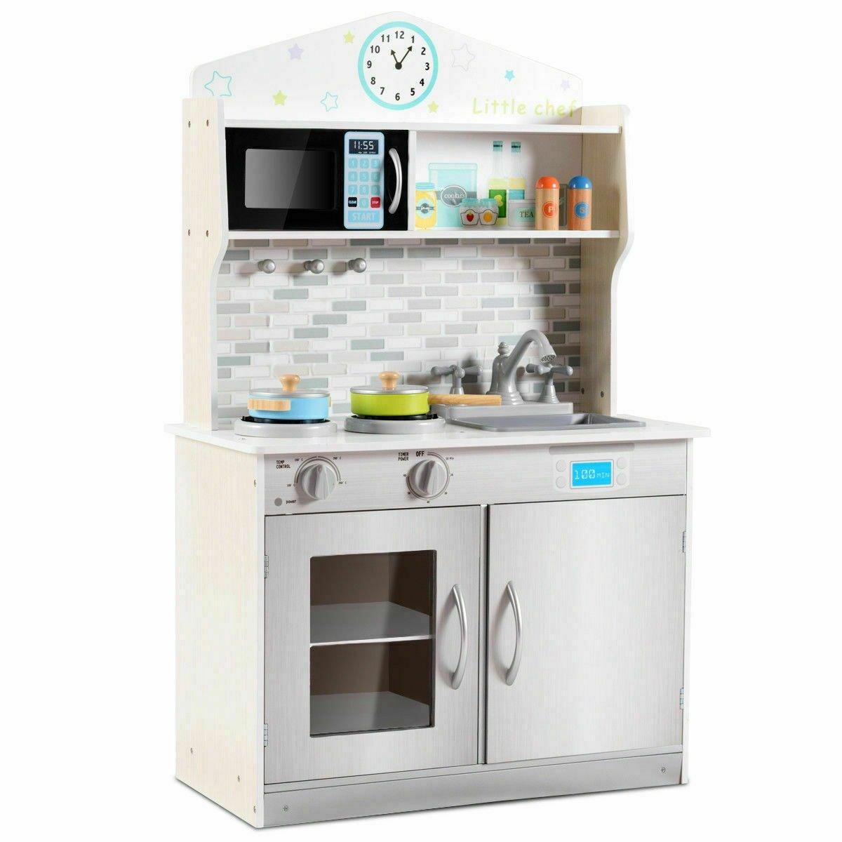 Kids Wooden Pretend Cooking Playset Cookware Kitchen, Beige Play Kitchen Sets   at Gallery Canada