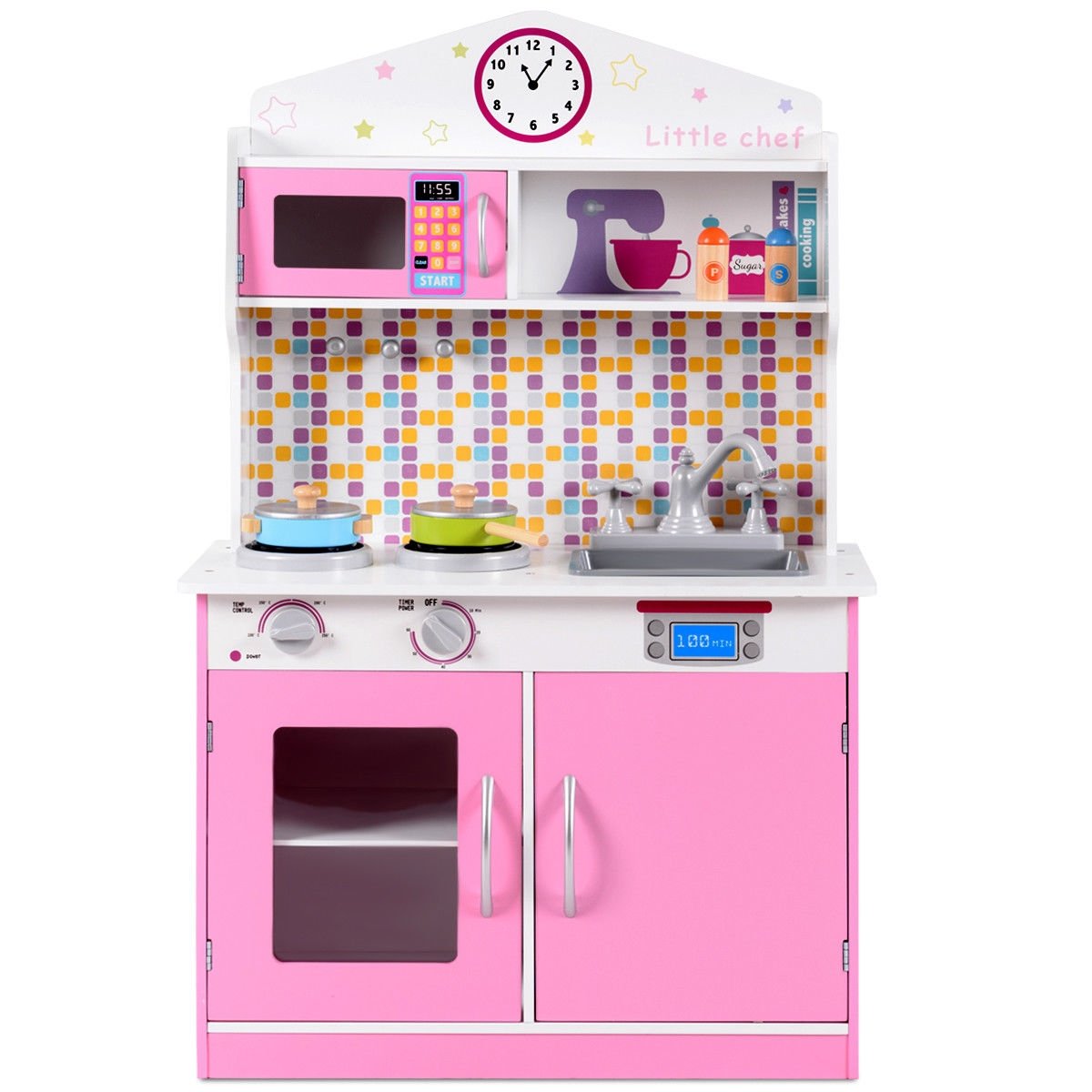 Kids Wooden Pretend Cooking Playset Cookware Play Set Kitchen Toys Toddler Gift, Pink Play Kitchen Sets   at Gallery Canada