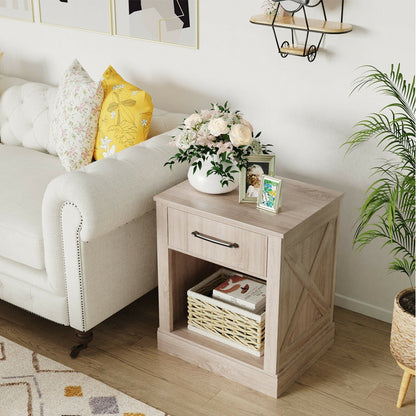 Compact Nightstand with Drawer and Shelf, Natural Nightstands   at Gallery Canada