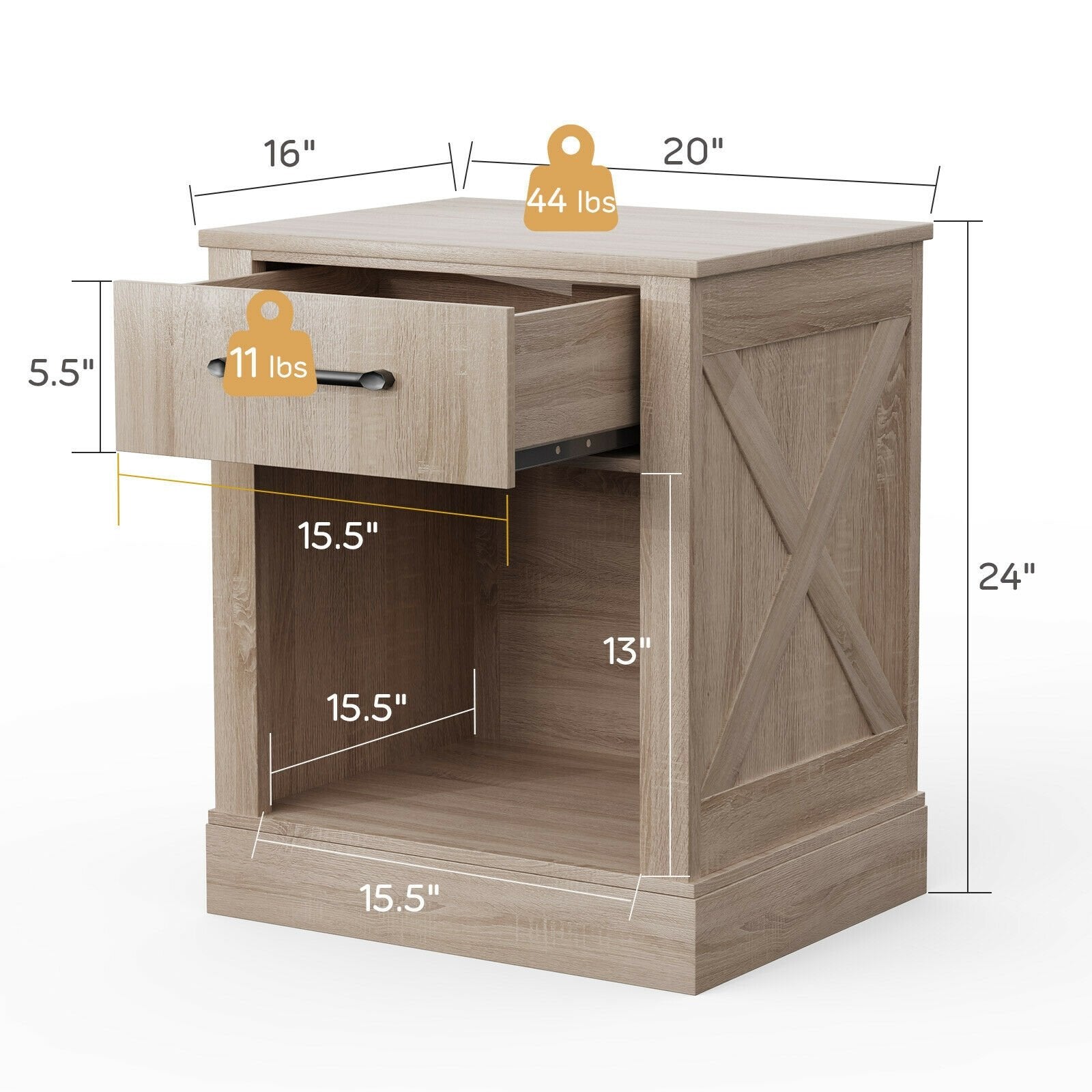 Compact Nightstand with Drawer and Shelf, Natural Nightstands   at Gallery Canada