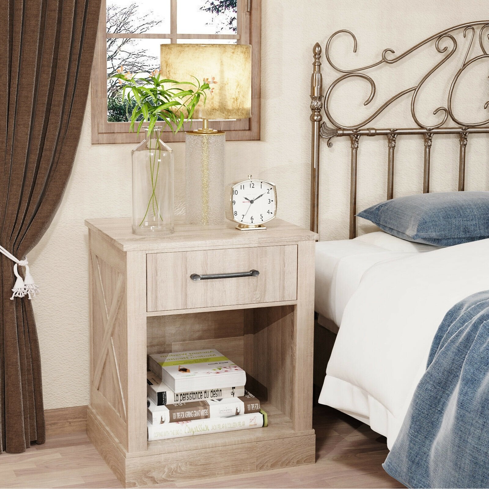 Compact Nightstand with Drawer and Shelf, Natural Nightstands   at Gallery Canada