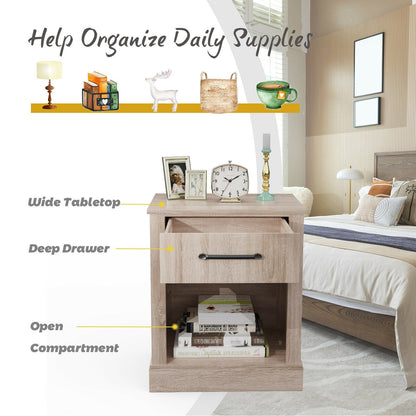 Compact Nightstand with Drawer and Shelf, Natural Nightstands   at Gallery Canada