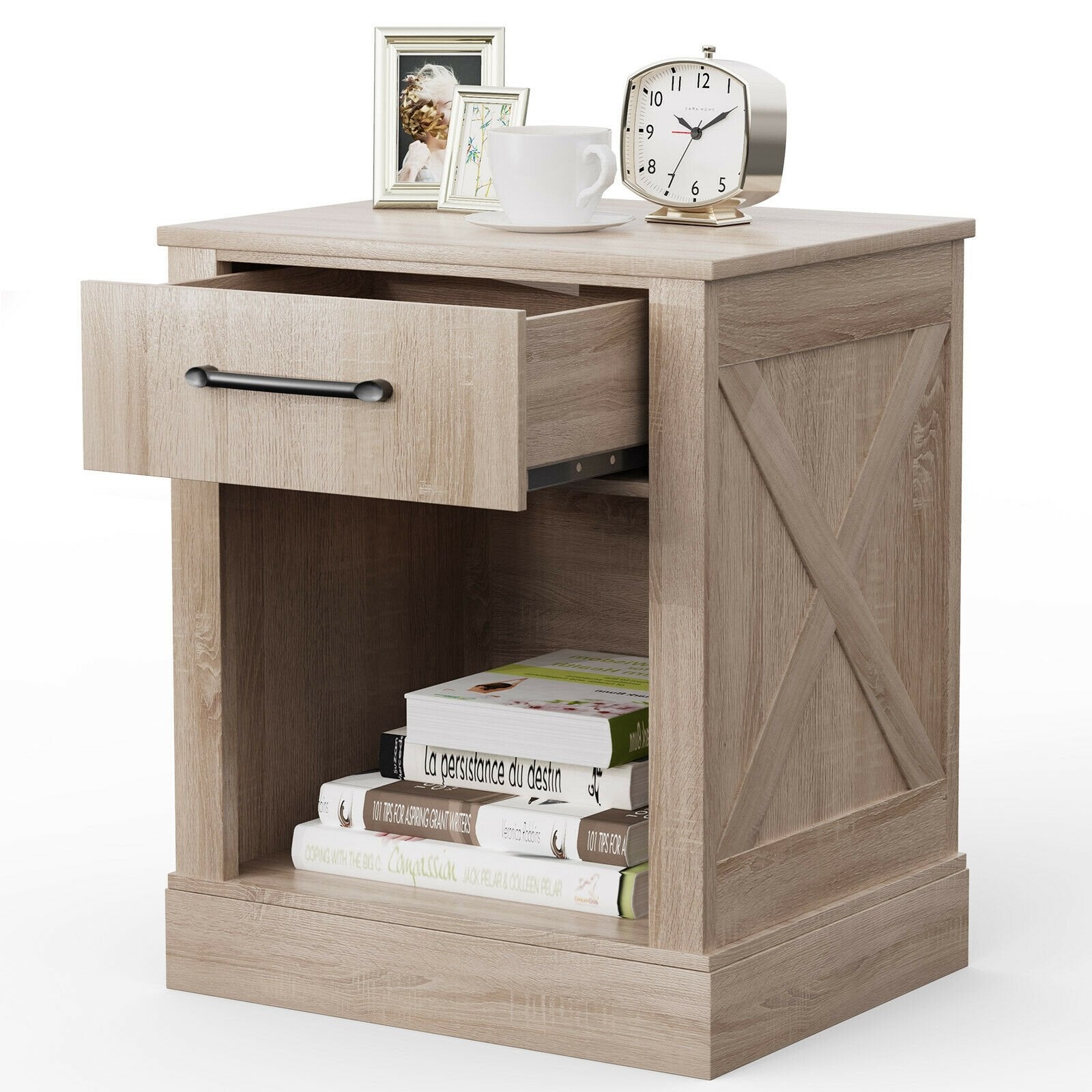 Compact Nightstand with Drawer and Shelf, Natural Nightstands   at Gallery Canada