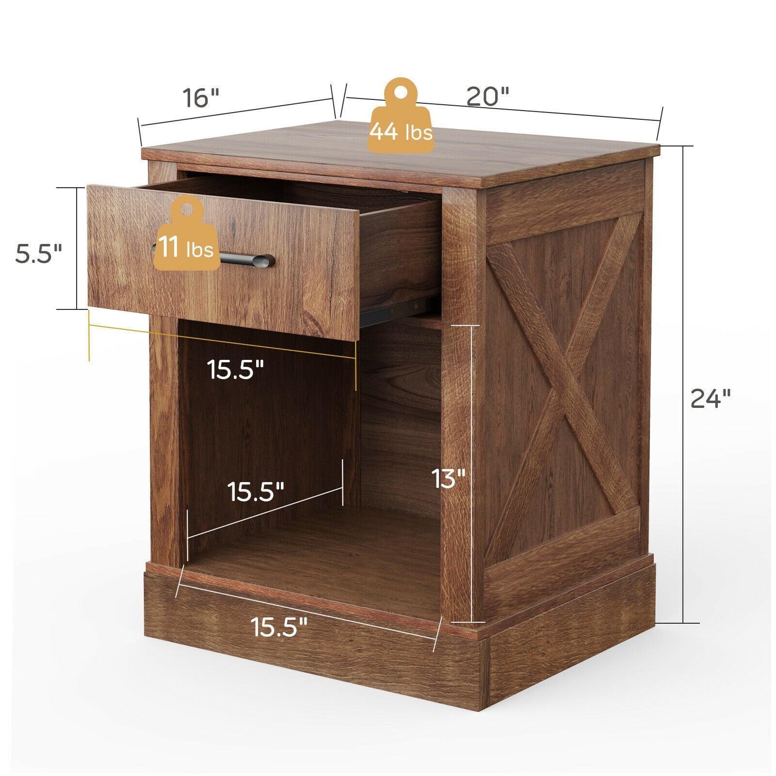 Compact Nightstand with Drawer and Shelf, Brown Nightstands   at Gallery Canada