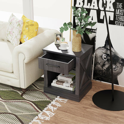 Compact Nightstand with Drawer and Shelf, Black Nightstands   at Gallery Canada