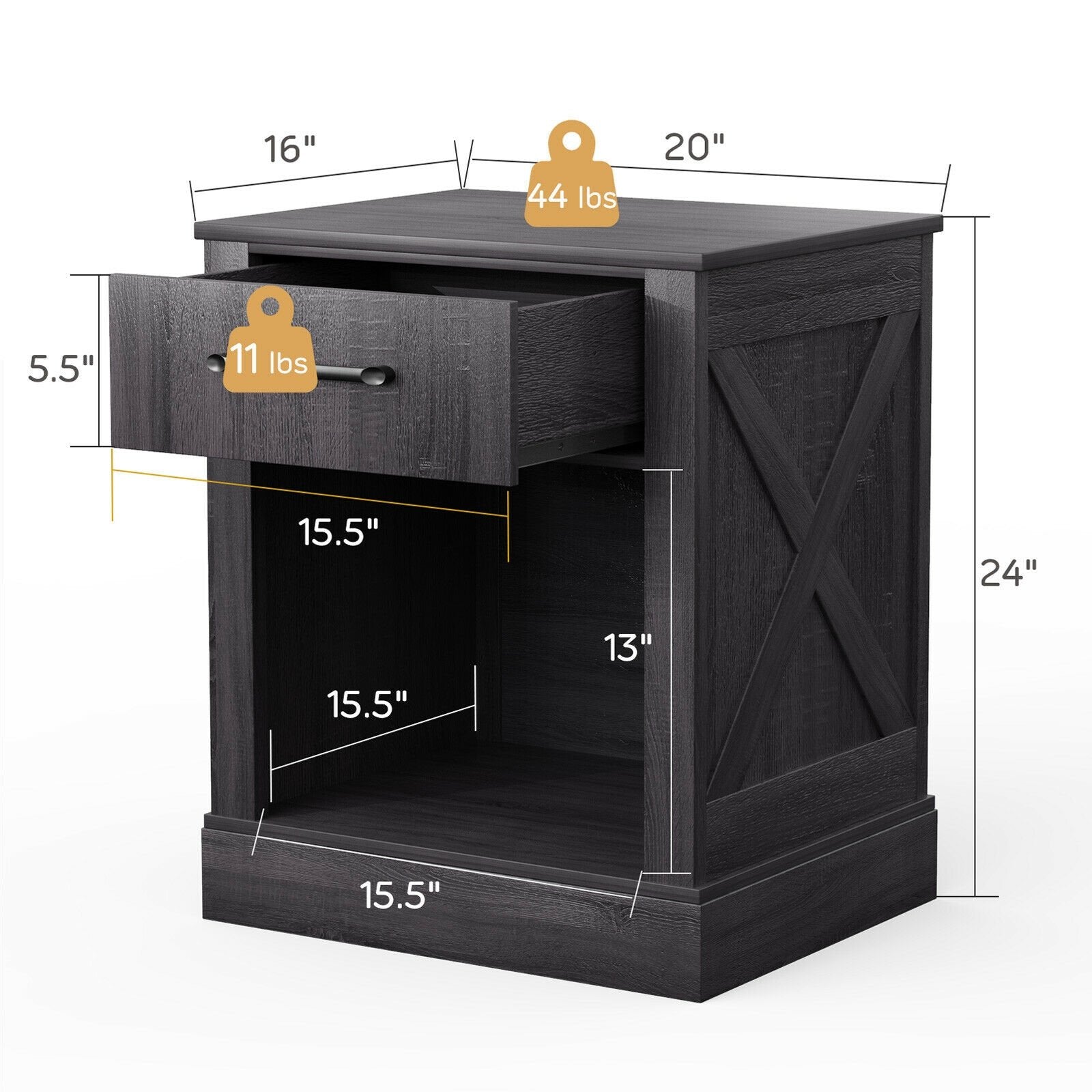 Compact Nightstand with Drawer and Shelf, Black Nightstands   at Gallery Canada