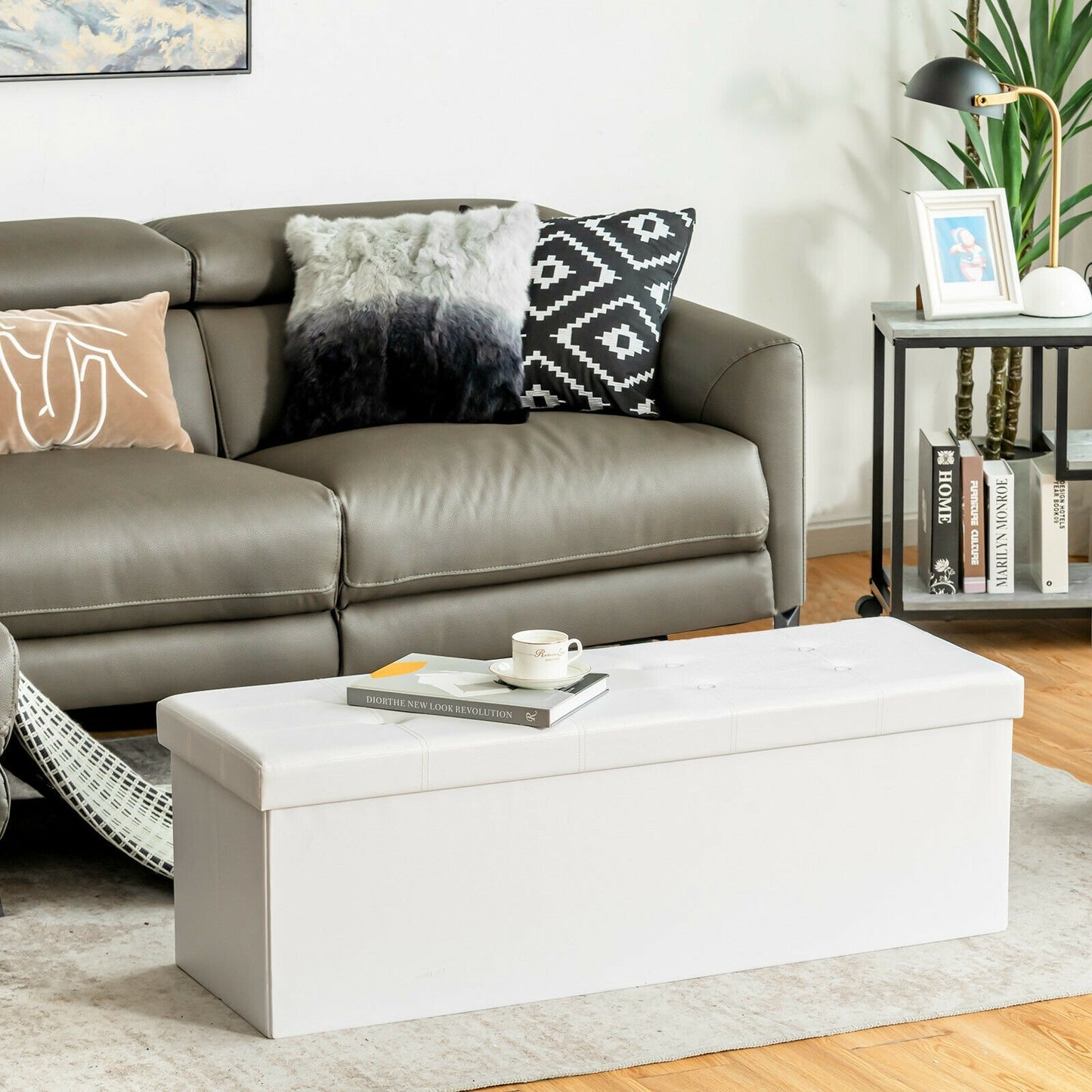 45 Inch Large Folding Ottoman Storage Seat, White Shoe Racks & Storage Benches   at Gallery Canada