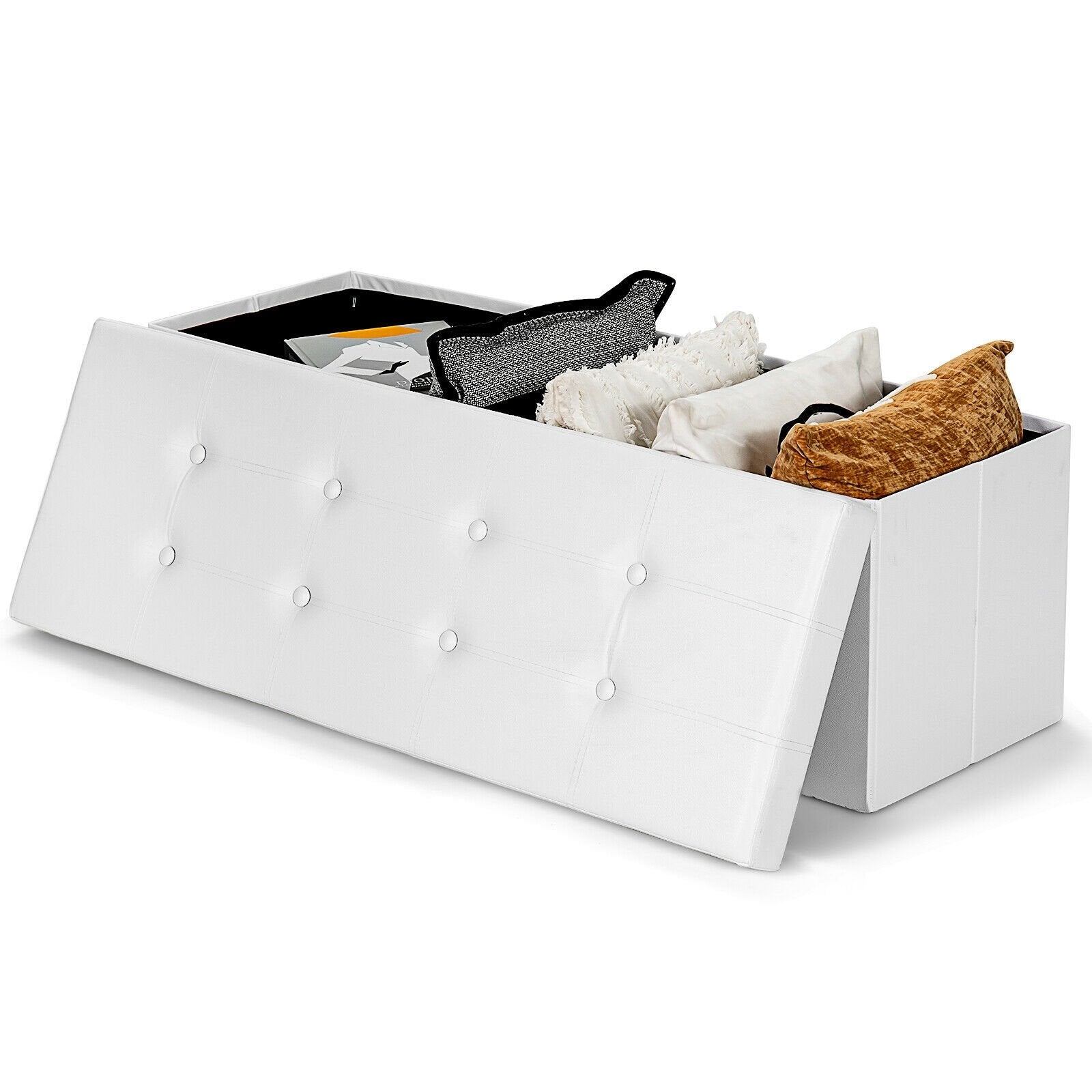 45 Inch Large Folding Ottoman Storage Seat, White Shoe Racks & Storage Benches   at Gallery Canada